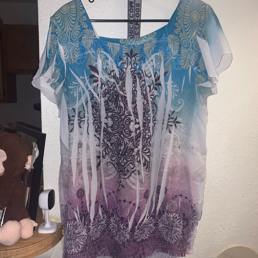 Cato Blue and Purple Patterned Blouse